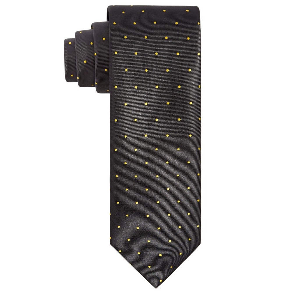 Tayion by Montee Holland Tie Mens Black Yellow Dots Necktie Formal One Size NWT‎